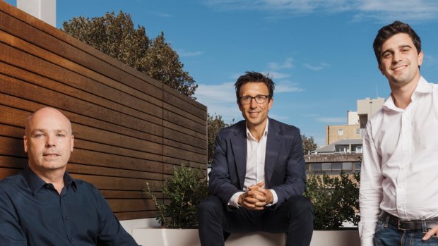 David Hancock (left) has left Afterpay, but co-founders Anthony Eisen (middle) and Nick Molnar (right) remain in charge.
