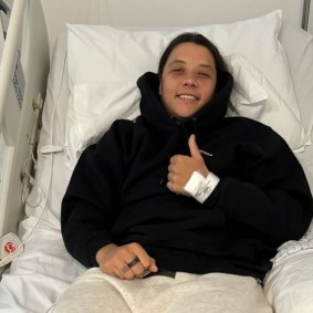 Sam Kerr in hospital after knee surgery.