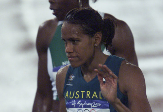 Cathy Freeman after winning her 400m semi-final. 