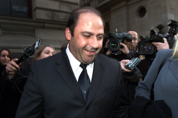 Nicola Gobbo all smiles next to her client, drug kingpin Tony Mokbel, after she won bail for him in 2002.