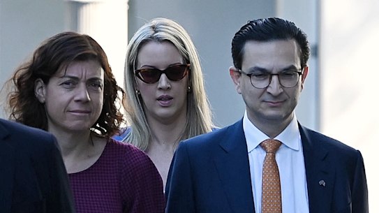 Surgeon Munjed Al Muderis, centre, and his legal team including Sue Chrysanthou, SC, left.