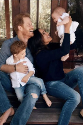 Prince Harry and Meghan in a rare photo with son Archie and daughter Lilibet.