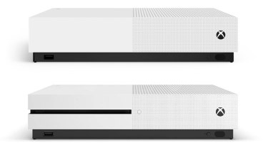 The Xbox One S All-Digital Edition, above the original Xbox One S.