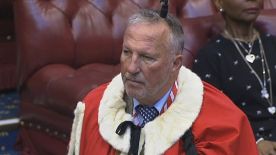 Former England cricketer Ian Botham takes up his seat in the House of Lords as Baron Botham of Ravensworth, in London, Monday October 5, 2020.