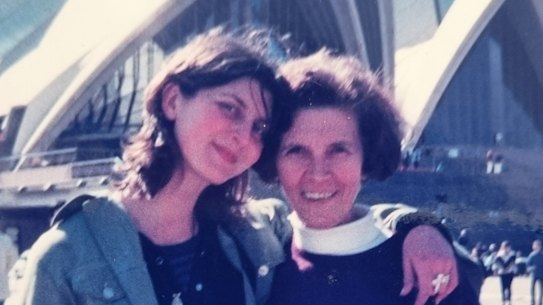 Jen Vuk (left) with her mother on a visit to Sydney in the 1990s.