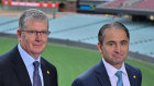 CBA chairman Paul O’Malley and CEO Matt Comyn before the bank’s AGM on Wednesday, which was held at the Adelaide Oval.