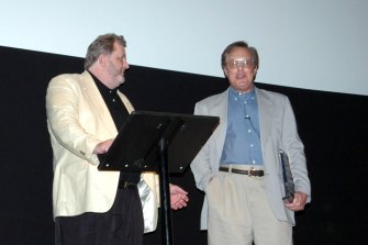 Jim Sherlock on stage with director William Friedkin, best known for The French Connection.