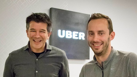 Anthony Levandowski (right) with Uber founder and then-CEO Travis Kalanick in 2016.