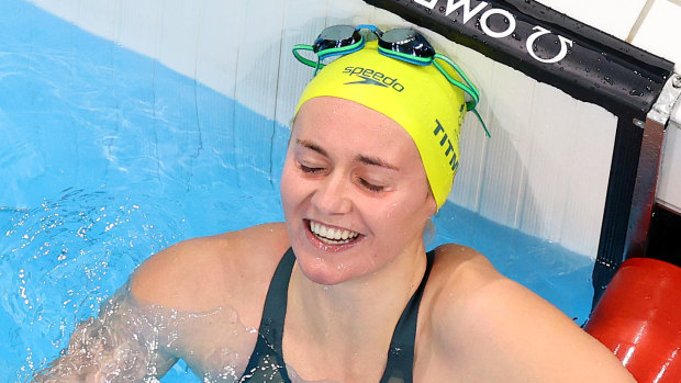 Ariarne Titmus after her 400m freestyle victory. 