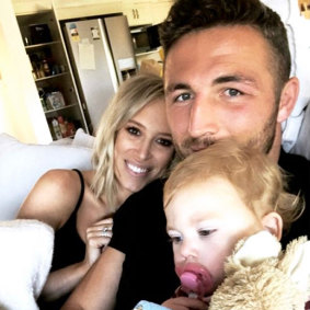 Sam Burgess with his wife Phoebe and daughter Poppy prior to the couple's split.