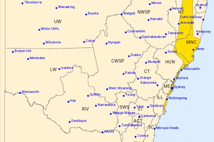 Bureau of Meteorology severe weather warning for NSW coast
