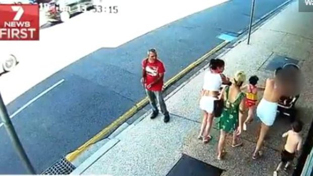 CCTV footage of a bystander watching a group of women in Fortitude Valley last week who are allegedly scamming Brisbane restaurant and bars.