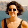 The author in Santorini, aged 19; and (right) recovering from her accident.