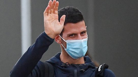 Novak Djokovic arrives in Adelaide to quarantine before the Australian Open.
