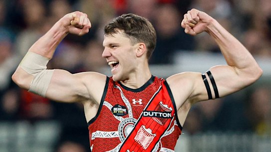 Essendon defender Jordan Ridley was best on ground in his first game of the season.