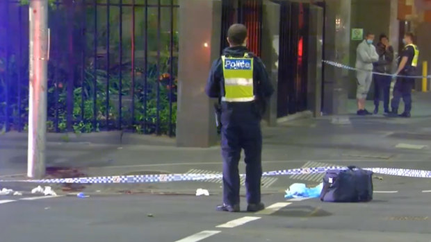 Police at the scene in Melbourne's CBD.