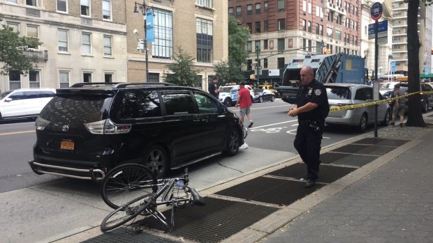 The crash scene where an Australian cyclist was killed in New York City.