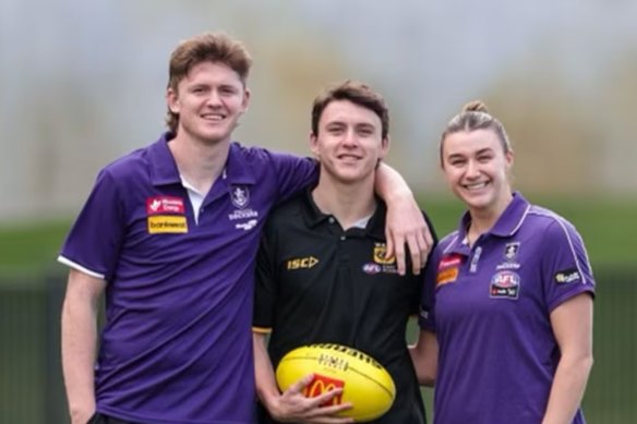 Aiden O’Driscoll (centre) with older siblings Nathan and Emma. 