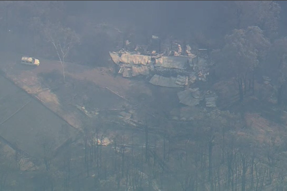 Chopper vision of a home destroyed in the blaze.