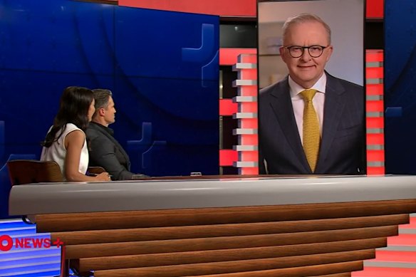 Amelia Brace and Denham Hitchock interview Prime Minister Anthony Albanese on the first episode of 10 News+ on Monday night.