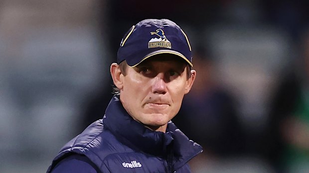 Stephen Larkham watching the warm-up in Canberra.