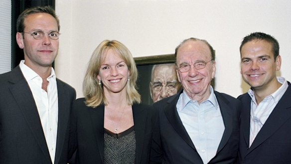 Rupert Murdoch with his three children from his second marriage: James, Elisabeth and Lachlan.