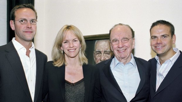 Rupert Murdoch with his three children from his second marriage: James, Elisabeth and Lachlan.