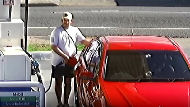Jason Guise filling up his car at a Wynnum service station on the afternoon of April 21 - the day he was last seen.