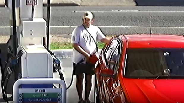 Jason Guise fills up his car at a Wynnum service station on the afternoon of April 21 – the day he was last seen.