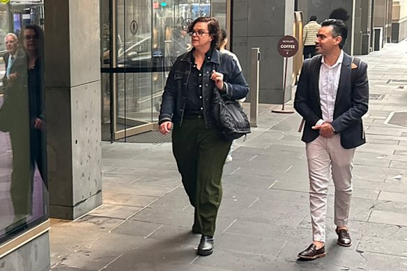 Abbotsford Convent Foundation chief executive Justine Hyde (left) and governance and people manager Luke Gianfriddo arrive at VCAT on Monday.