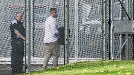 Jarryd Hayne leaves prison on Wednesday afternoon.