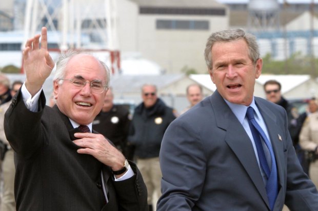 John Howard with George W Bush on a visit by the prime minister to the president’s Texas ranch in 2003.