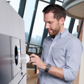 A reverse vending machine in action.