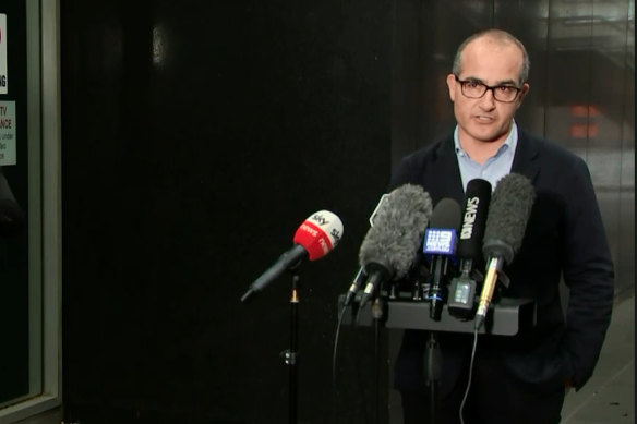 Acting Premier James Merlino speaking to the media on Friday morning. 