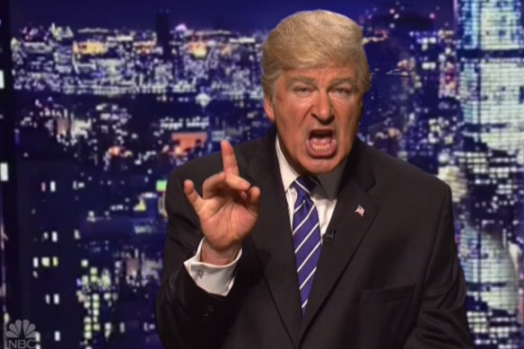 Alec Baldwin as Donald Trump on Saturday Night Live. Curtis Sittenfeld researched the show for her fictional TNO in Romantic Comedy.