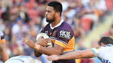 Payne Haas of the Broncos during the Round 13 NRL match with the Titans at Suncorp Stadium.