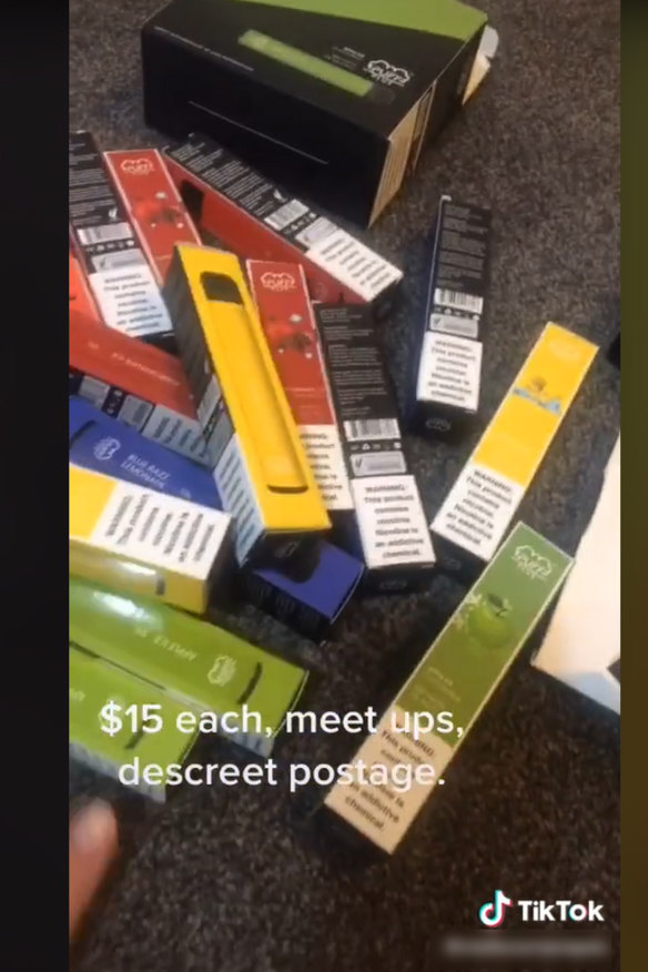 Teenagers are selling vape pipes to other high schoolers through Instagram and TikTok, offering to meet to drop them off in the inner northern and eastern suburbs. 