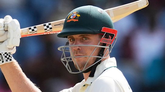Australia’s Cameron Green celebrates scoring a half-century against the West Indies in Grenada.