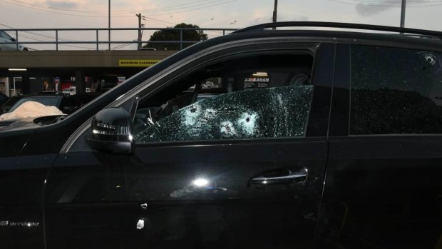 Police forensic images of Mick Hawi's Mercedes, in which he was shot to death on Febraury 15, 2018. 