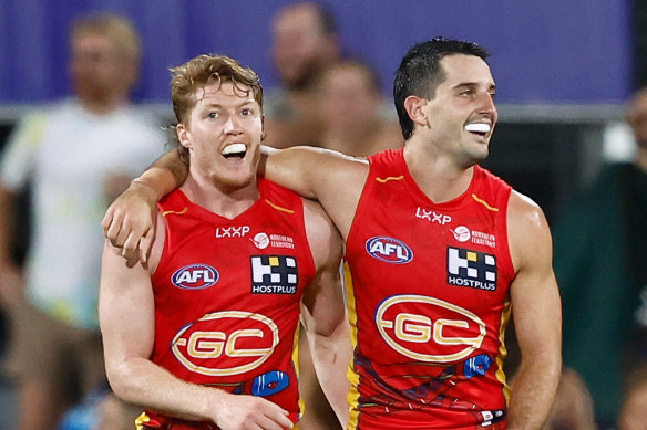 Suns celebrate a goal in Darwin.