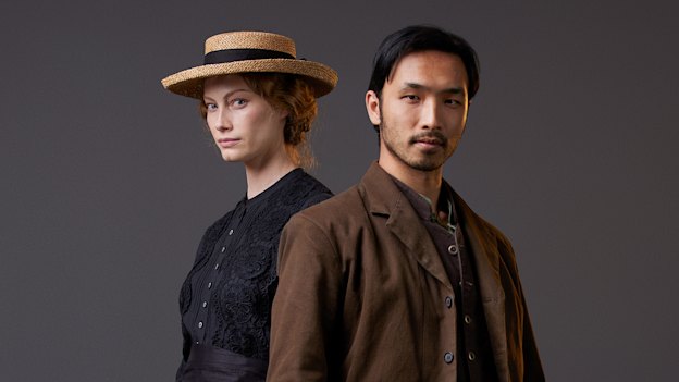 Alyssa Sutherland as Belle and Yoson An as Shing in the SBS series New Gold Mountain.