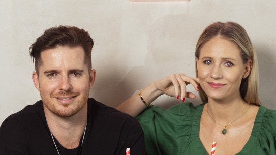 Flave co-CEOs Stuart Cook and Samantha Cook at their flagship plant-based burger chain restaurants in Bondi, Sydney.