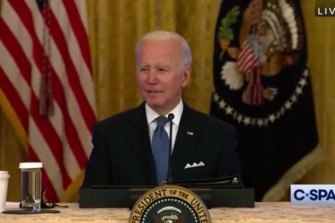 US President Joe Biden as he commented on the intelligence of the report, with his mic turned on.