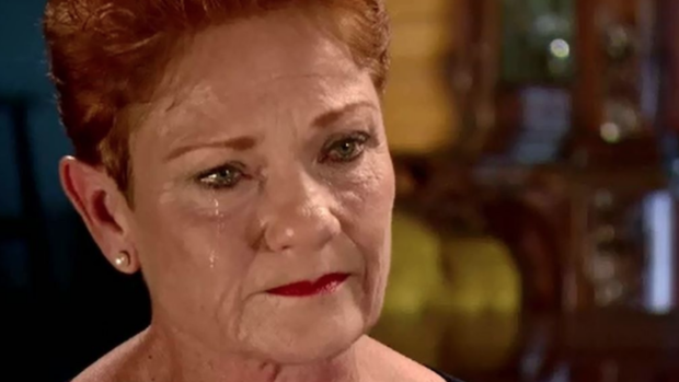 A tearful Pauline Hanson on A Current Affair. 