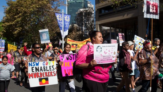 Family and friends of the three Bowraville victims march to NSW Parliament House in May 2016 demanding a new trial.