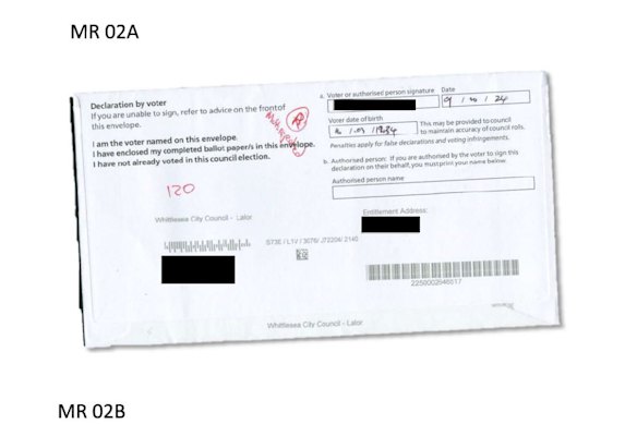 An allegedly fraudulent voting envelope.