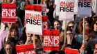 An International Women’s Day march in London. For the past few years, a growing share of people around the world have said they think the push for women’s rights has gone far enough.