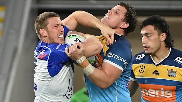 Jack Hetherington and Jarrod Wallace get into some push and shove.