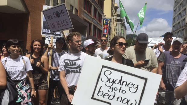 Protesters march through Sydney streets, in response to the state government's lockout laws in 2016. 