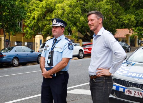 Roads Minister Mark Bailey – pictured with Assistant Commissioner Ben Marcus – says the Linkfield Road overpass will be repaired as quickly as possible.